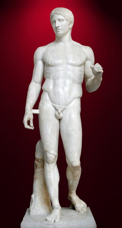 Roman period version of the Doryphoros of Polykleitos, (original c.440 BCE), marble version at Pompeii from c. 120 BCE, Naples National Archaeological Museum, Naples, Italy