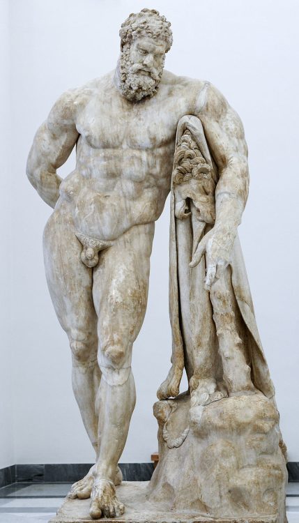 The Farnese Hercules, enlarged version signed by Glykon, 3rd c BCE, (original sculpture by Lysippos, 4th c BCE), Museo Archeologico Nazionale, Naples, Italy.